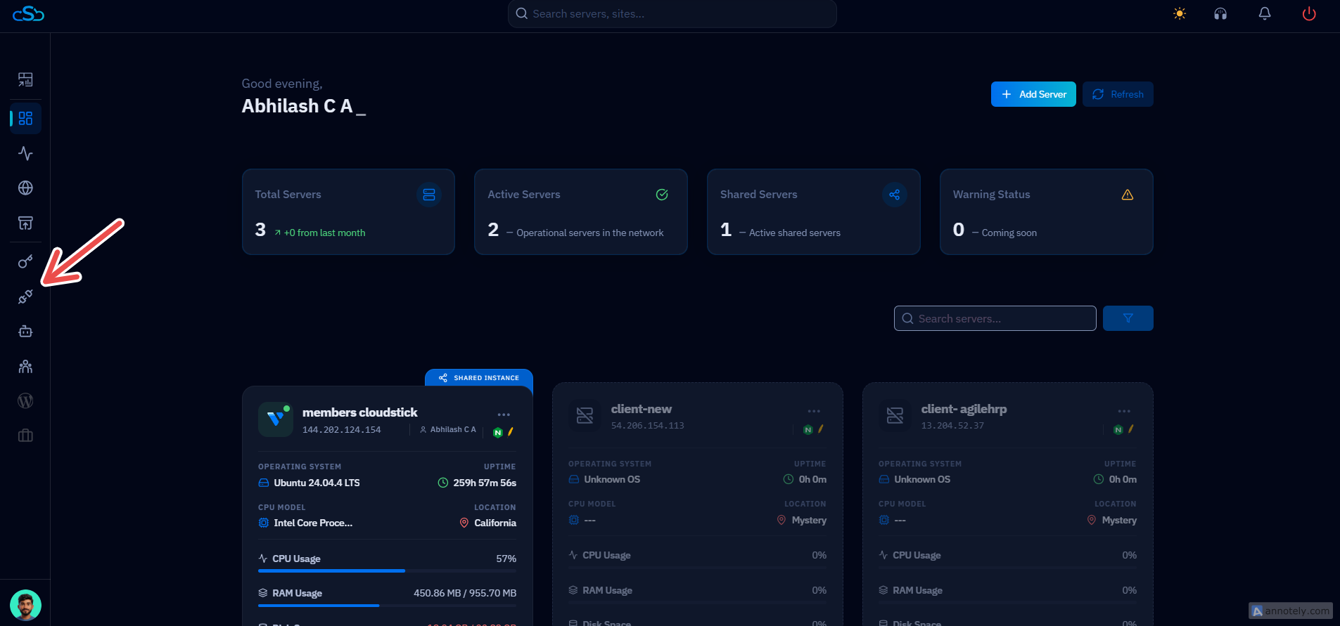 Fig. 06 — CloudStick dashboard with the 3rd Party Integrations navigation item highlighted.